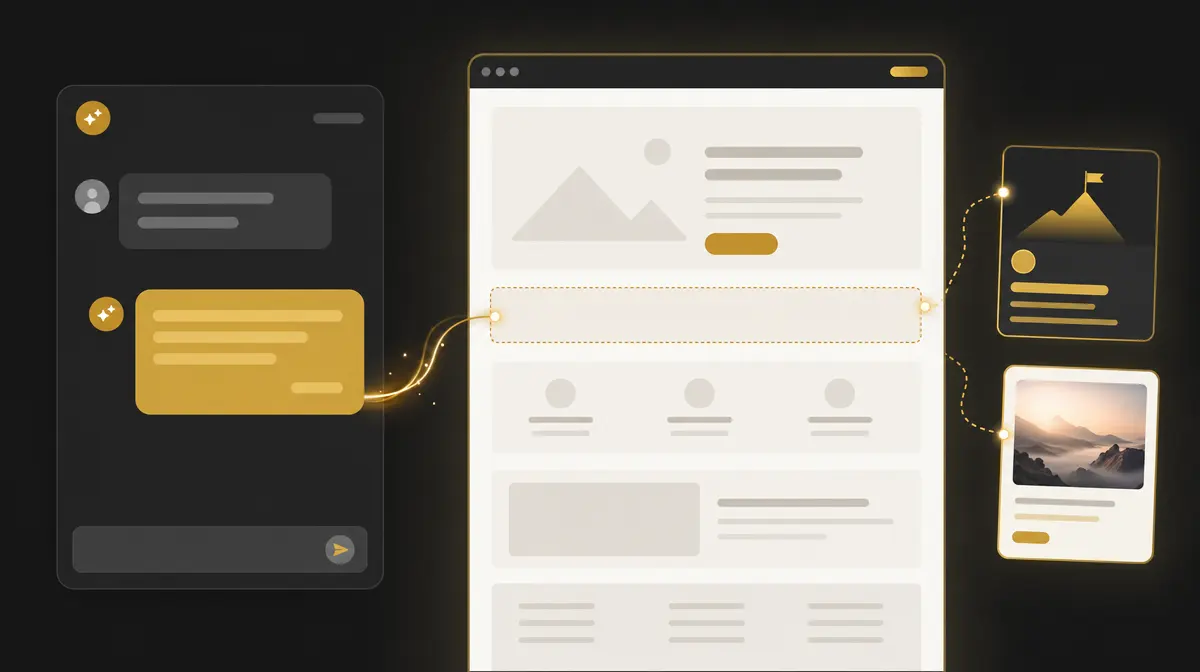 An AI assistant building an AI1Up page from a plain request typed by the owner