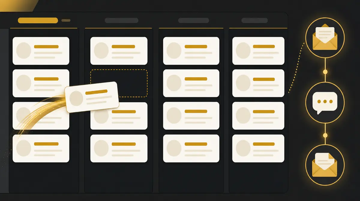 New leads moving through the AI1Up CRM pipeline with an email sequence beside them